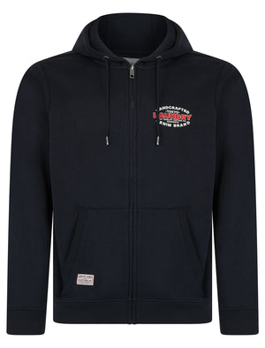Stonefall Reverse Print Brushback Fleece Zip Through Hoodie in Sky Captain Navy - Tokyo Laundry