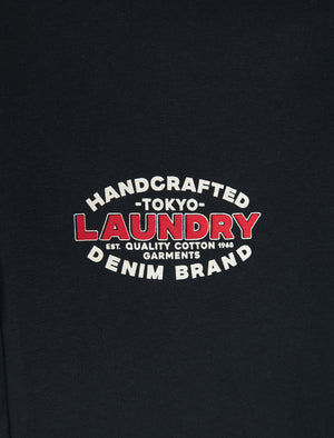 Stonefall Reverse Print Brushback Fleece Zip Through Hoodie in Sky Captain Navy - Tokyo Laundry