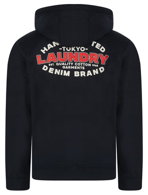 Stonefall Reverse Print Brushback Fleece Zip Through Hoodie in Sky Captain Navy - Tokyo Laundry