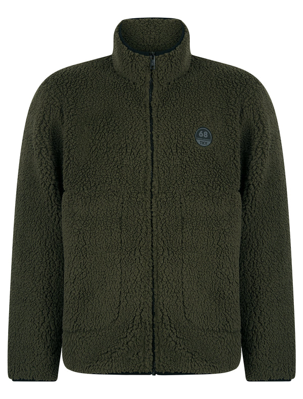 Palomas Sherpa Borg Fleece Funnel Neck Jacket Top with Zip Fasten Pockets in Grape Leaf - Tokyo Laundry