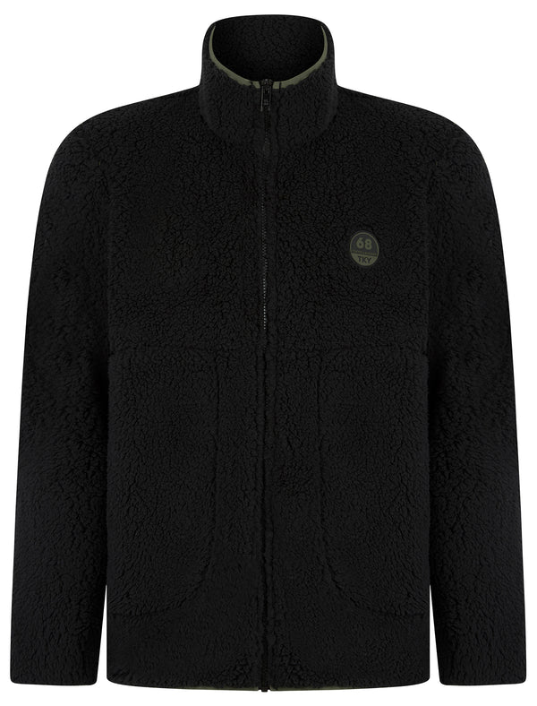Palomas Sherpa Borg Fleece Funnel Neck Jacket Top with Zip Fasten Pockets in Jet Black - Tokyo Laundry