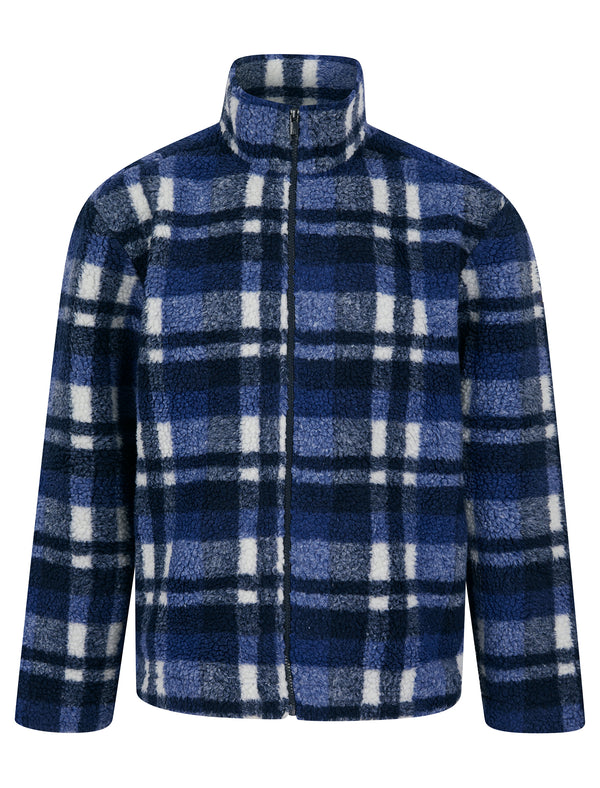 Macrae Borg Fleece Funnel Neck Jacket Top with Zip Fasten Pockets in Blue - Tokyo Laundry