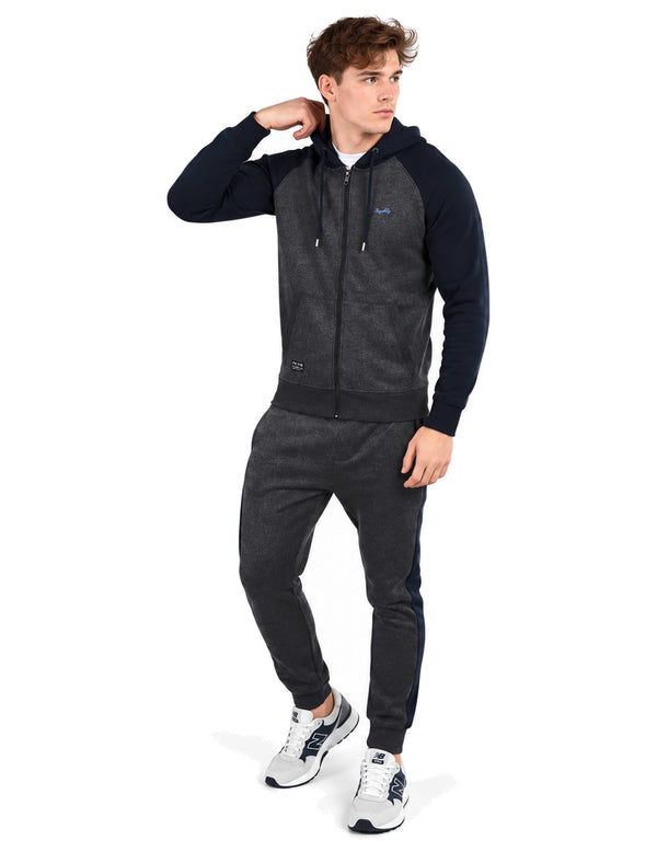 Richiis 2pc Raglan Sleeve Hoody & Cuffed Joggers Brushback Fleece Tracksuit Co-ord Set in Charcoal Marl - Tokyo Laundry