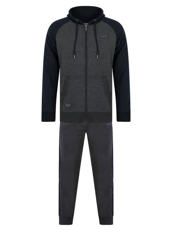 Richiis 2pc Raglan Sleeve Hoody & Cuffed Joggers Brushback Fleece Tracksuit Co-ord Set in Charcoal Marl - Tokyo Laundry