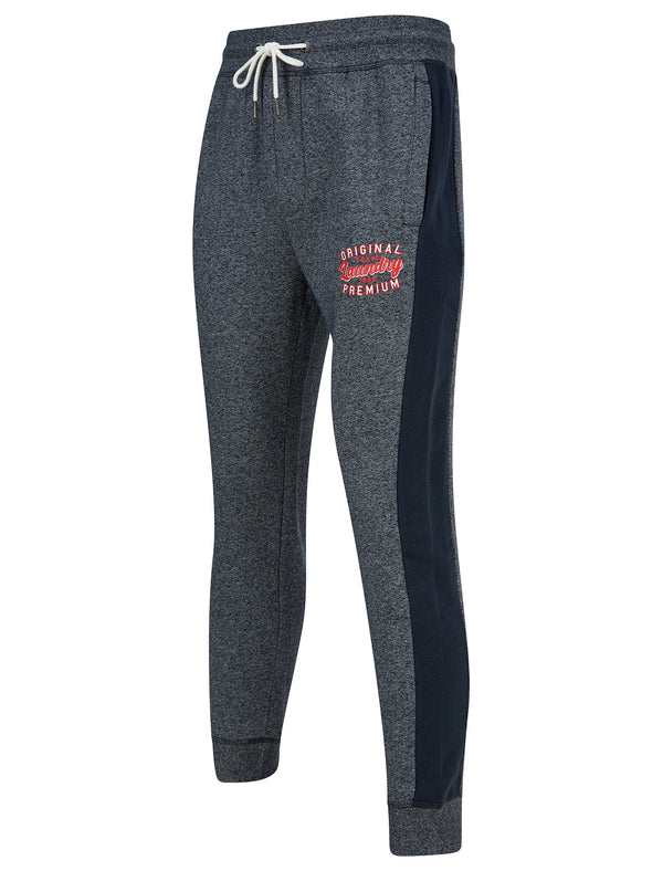 Surround Brushback Fleece Cuffed Joggers with Side Panel Detail in Navy Grindle - Tokyo Laundry