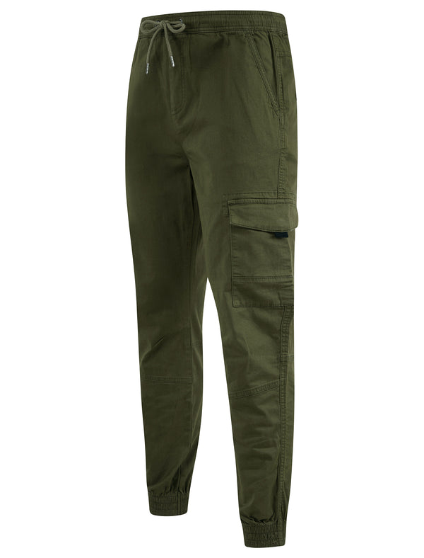 Lance Stretch Cotton Cuffed Multi-Pocket Cargo Jogger Pants in Grape Leaf - Tokyo Laundry