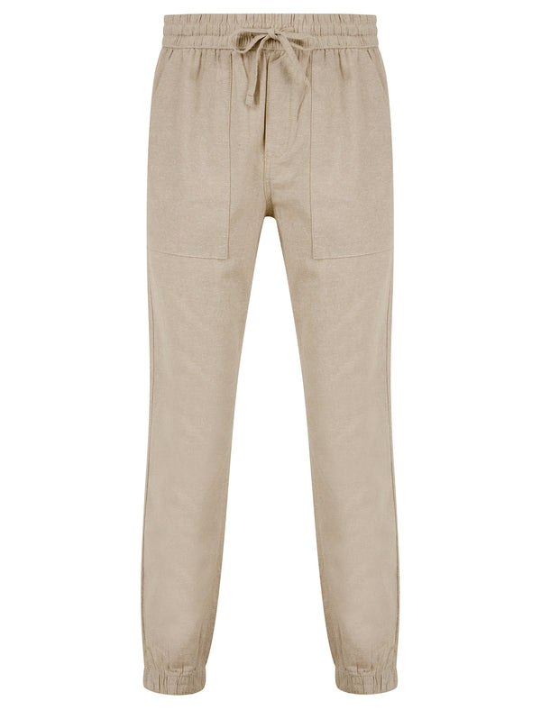 Fira Cotton Linen Comfort Fit Elasticated Waist Trousers in Nomad Sand - Tokyo Laundry