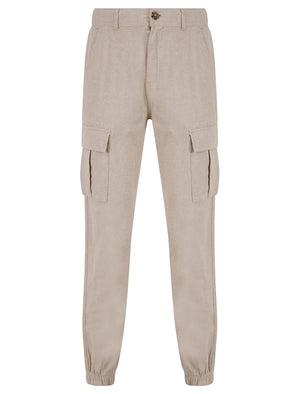 Idas Linen Cotton Comfort Fit Elasticated Waist Cargo Trousers in Nomad Sand - Tokyo Laundry
