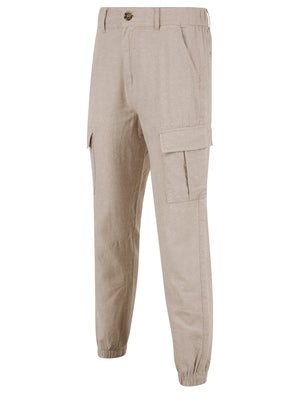 Idas Linen Cotton Comfort Fit Elasticated Waist Cargo Trousers in Nomad Sand - Tokyo Laundry