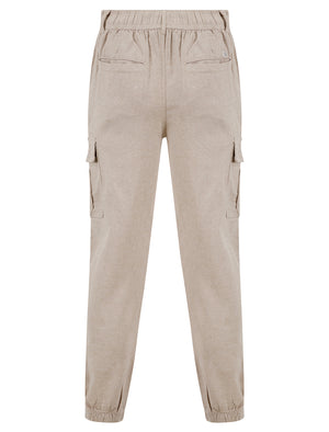 Idas Linen Cotton Comfort Fit Elasticated Waist Cargo Trousers in Nomad Sand - Tokyo Laundry