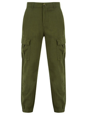 Idas Linen Cotton Comfort Fit Elasticated Waist Cargo Trousers in Olive Night - Tokyo Laundry