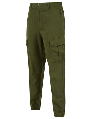 Idas Linen Cotton Comfort Fit Elasticated Waist Cargo Trousers in Olive Night - Tokyo Laundry
