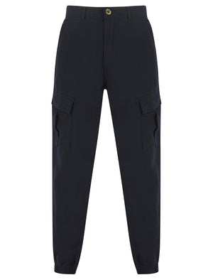 Idas Linen Cotton Comfort Fit Elasticated Waist Cargo Trousers in Sky Captain Navy - Tokyo Laundry