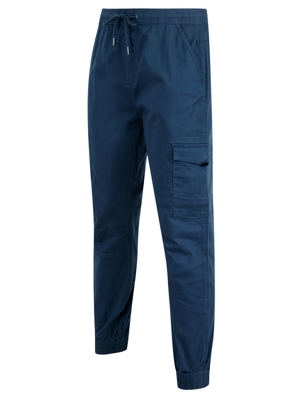 Lance Stretch Cotton Cuffed Multi-Pocket Cargo Jogger Pants in Big Dipper Blue - Tokyo Laundry