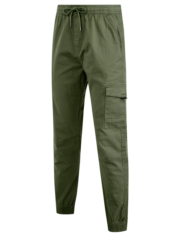 Lance Stretch Cotton Cuffed Multi-Pocket Cargo Jogger Pants in Dusty Green - Tokyo Laundry