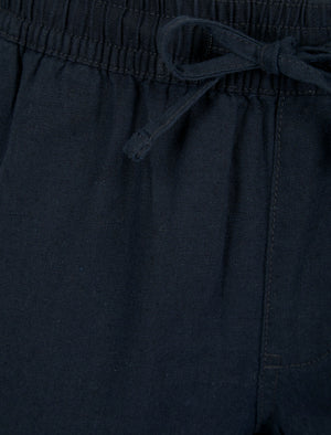 Renn Cotton Linen Comfort Fit Elasticated Waist Trousers in Sky Captain Navy - Tokyo Laundry