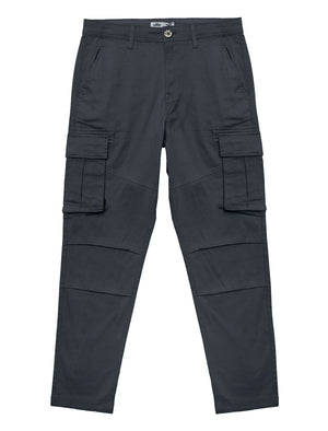 Ralston Stetch Cotton Twill Multi-Pocket Cargo Trousers In Gray Pinstripe - Tokyo Laundry