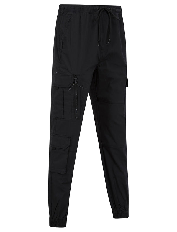 Irazu Stretch Cotton Blend Elastic Waist Multi-Pocket Cargo Trousers in Anthracite Black - Tokyo Laundry