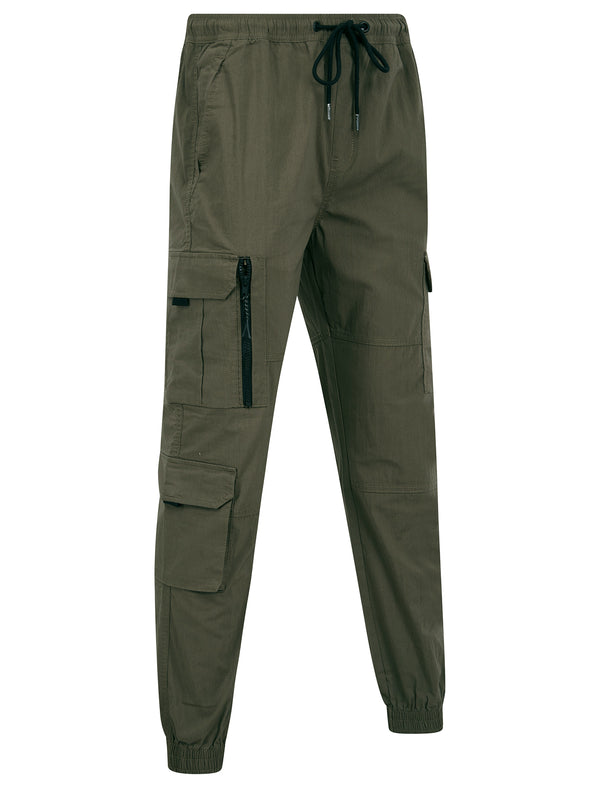 Irazu Stretch Cotton Blend Elastic Waist Multi-Pocket Cargo Trousers in Crocodile - Tokyo Laundry
