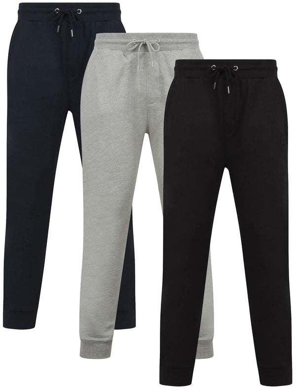 Underground (3 Pack) Basic Cotton Blend Brushback Fleece Joggers Set in Sky Captain Navy / Light Grey Marl / Jet Black - Tokyo Laundry