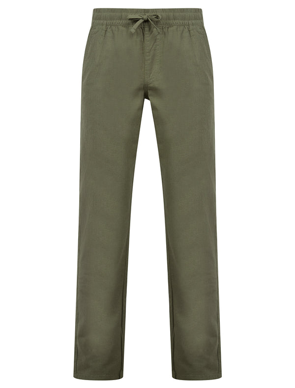 Renn Cotton Linen Comfort Fit Elasticated Waist Trousers in Light Khaki - Tokyo Laundry