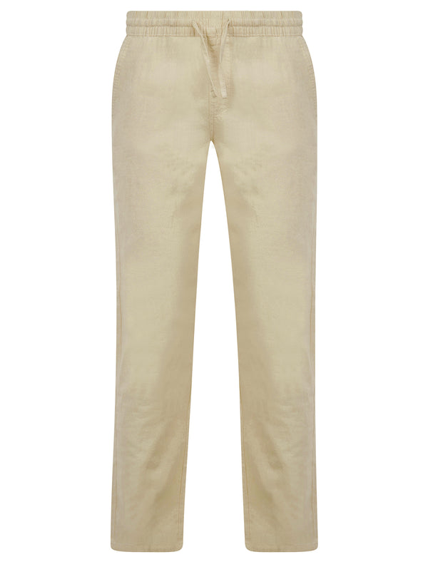 Renn Cotton Linen Comfort Fit Elasticated Waist Trousers in Natural - Tokyo Laundry