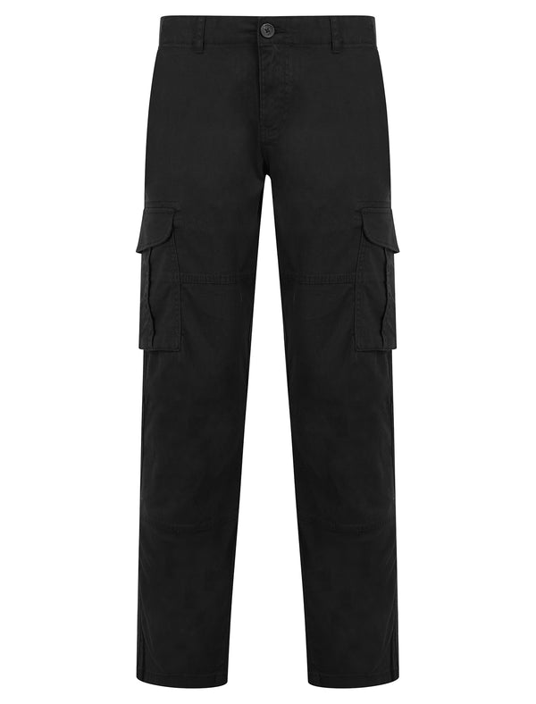 Whitehouse Stretch Cotton Twill Multi-Pocket Straight Leg Cargo Trousers in Black - Tokyo Laundry