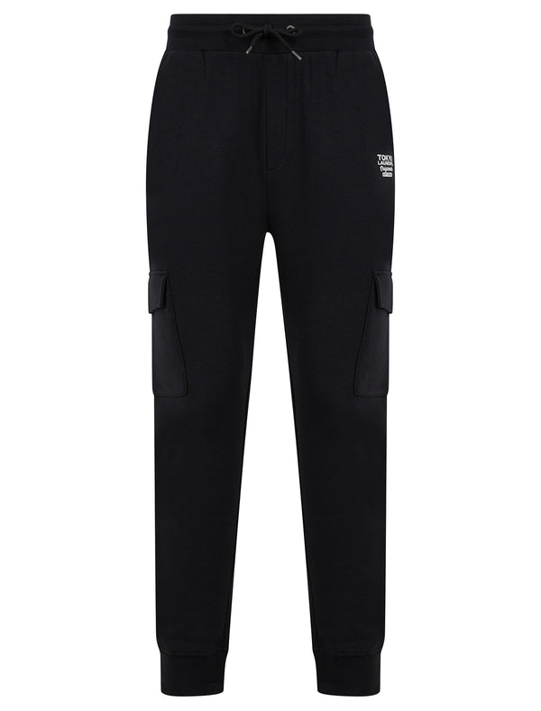 Collymore Multi-Pocket Cargo Style Cuffed Brushback Fleece Joggers in Jet Black - Tokyo Laundry