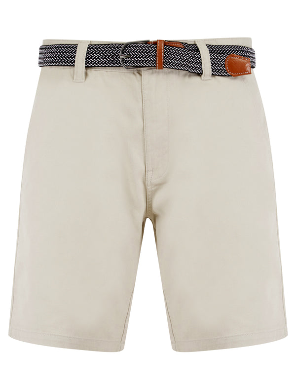 Gustavo Cotton Twill Chino Shorts with Woven Belt in Moonstruck - Tokyo Laundry