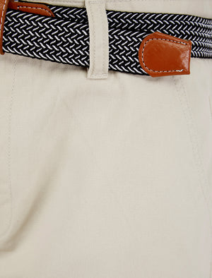 Gustavo Cotton Twill Chino Shorts with Woven Belt in Moonstruck - Tokyo Laundry