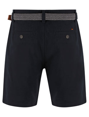 Gustavo Cotton Twill Chino Shorts with Woven Belt in Sky Captain Navy - Tokyo Laundry