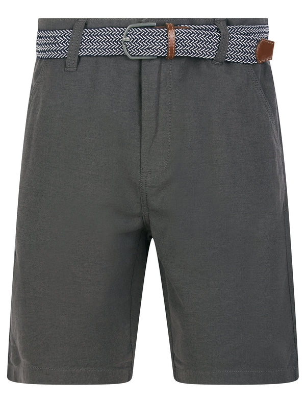Armando 2 Cotton Chino Shorts with Woven Belt in Charcoal Oxford - Tokyo Laundry