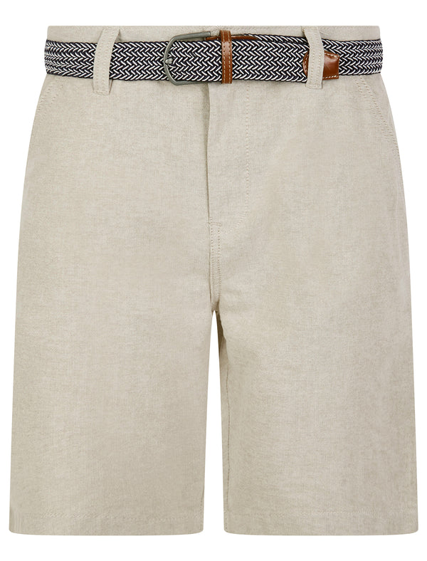 Armando 2 Cotton Chino Shorts with Woven Belt in Stone Oxford - Tokyo Laundry