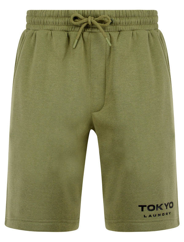Figure Motif Brushback Fleece Jogger Shorts in Deep Lichen Green - Tokyo Laundry