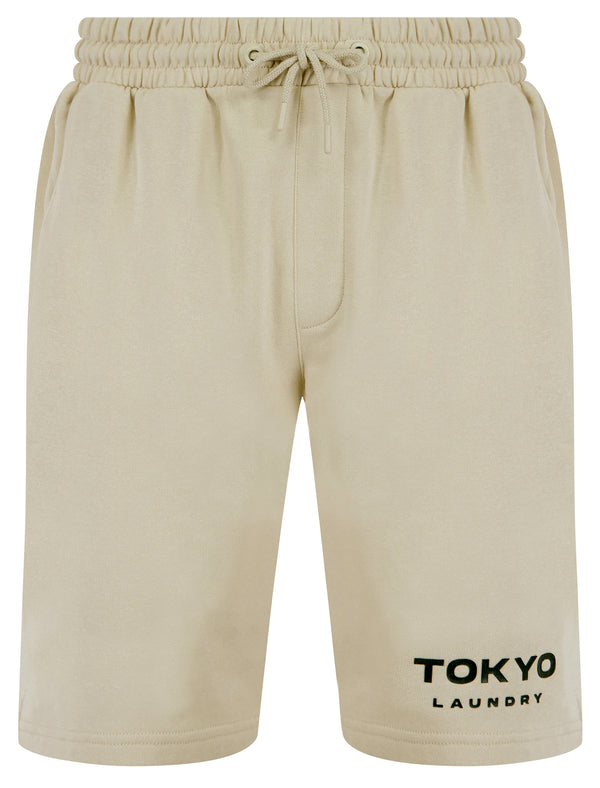 Figure Motif Brushback Fleece Jogger Shorts in Stone - Tokyo Laundry