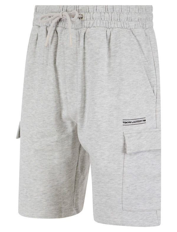 Valence Multi-Pocket Brushback Fleece Jogger Cargo Shorts in Ice Grey Marl - Tokyo Laundry