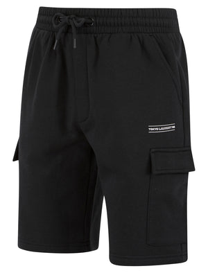 Valence Multi-Pocket Brushback Fleece Jogger Cargo Shorts in Jet Black - Tokyo Laundry