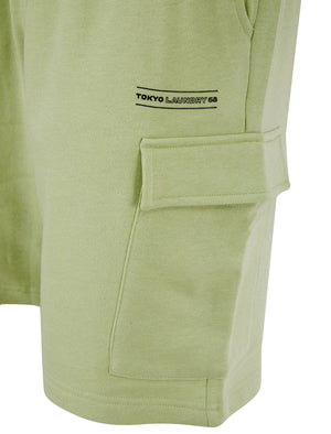 Valence Multi-Pocket Brushback Fleece Jogger Cargo Shorts in Sage Green - Tokyo Laundry