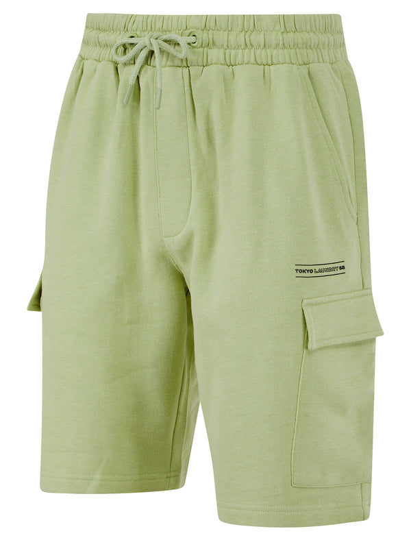 Valence Multi-Pocket Brushback Fleece Jogger Cargo Shorts in Sage Green - Tokyo Laundry