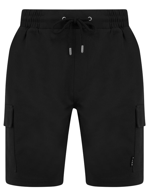 Brent Multi-Pocket Stretch Fabric Jogger Cargo Shorts in Jet Black - Tokyo Laundry