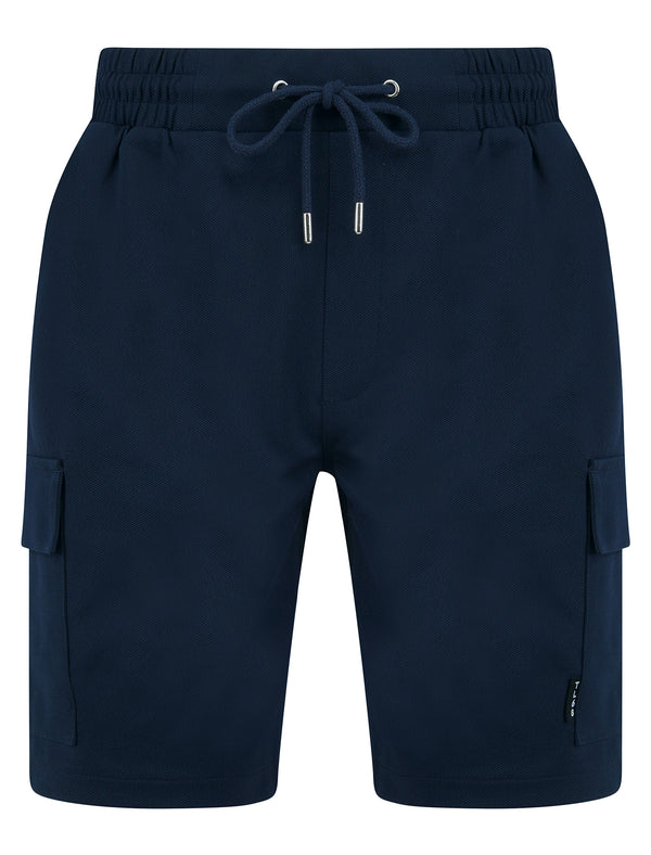 Brent Multi-Pocket Stretch Fabric Jogger Cargo Shorts in Peacoat Blue - Tokyo Laundry