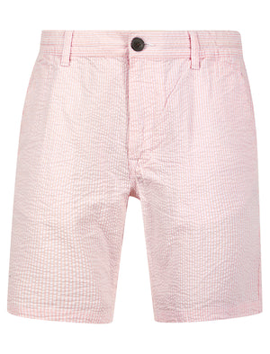 Myrtos Yarn Dyed Seersucker Stripe Cotton Chino Shorts in Pink Almond Blossom - Tokyo Laundry