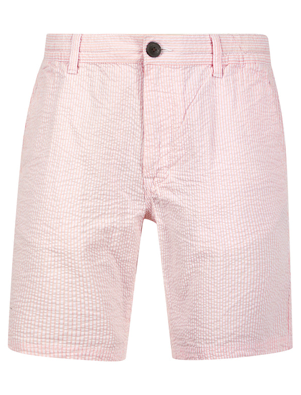 Myrtos Yarn Dyed Seersucker Stripe Cotton Chino Shorts in Pink Almond Blossom - Tokyo Laundry