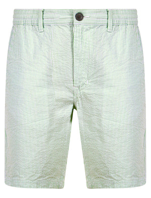 Myrtos Yarn Dyed Seersucker Stripe Cotton Chino Shorts in Silt Green - Tokyo Laundry