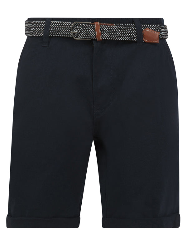 Forio Cotton Twill Chino Shorts with Woven Belt in Sky Captain Navy - Kensington Eastside