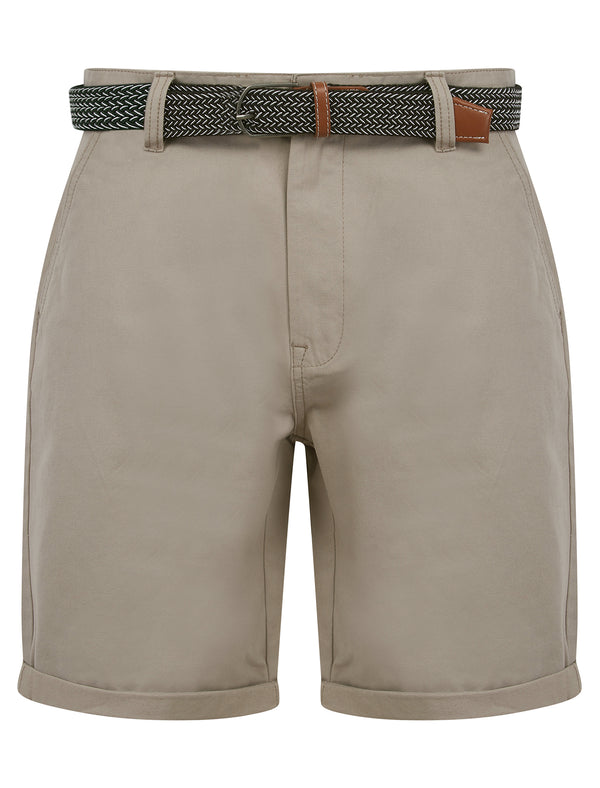 Forio Cotton Twill Chino Shorts with Woven Belt in Stone Cloud - Kensington Eastside