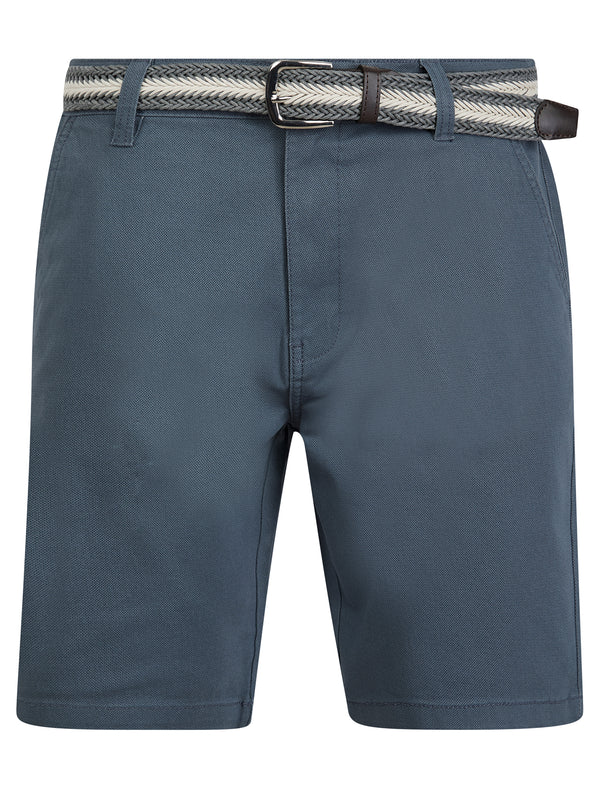 Emiliano Stretch Cotton Twill Chino Shorts with Woven Belt in China Blue - Tokyo Laundry