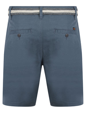 Emiliano Stretch Cotton Twill Chino Shorts with Woven Belt in China Blue - Tokyo Laundry