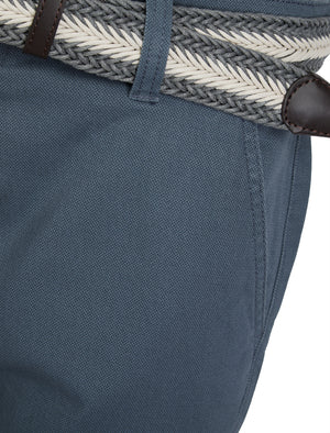 Emiliano Stretch Cotton Twill Chino Shorts with Woven Belt in China Blue - Tokyo Laundry