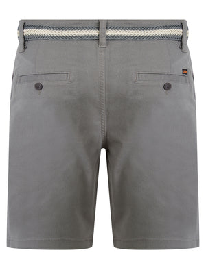 Emiliano Stretch Cotton Twill Chino Shorts with Woven Belt in Oyster Grey - Tokyo Laundry